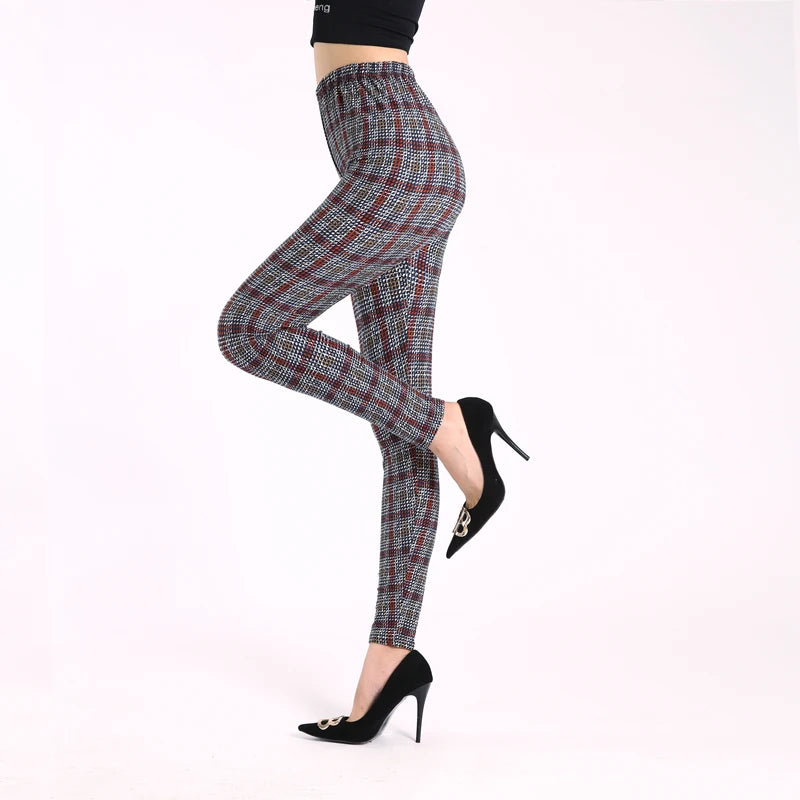 Diamond Check High-Waist Leggings - Push-Up Stretch Ankle Fit