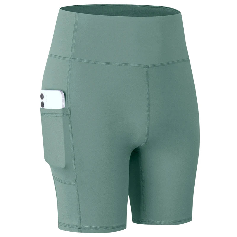 High-Waist Pocket Workout Shorts - Women's Gym & Running Activewear