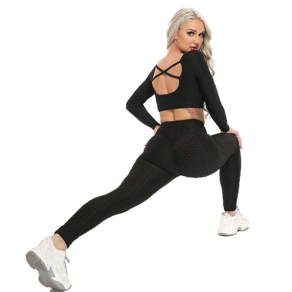 Honeycomb High-Waist Leggings with Pockets - Stretch Workout Tights