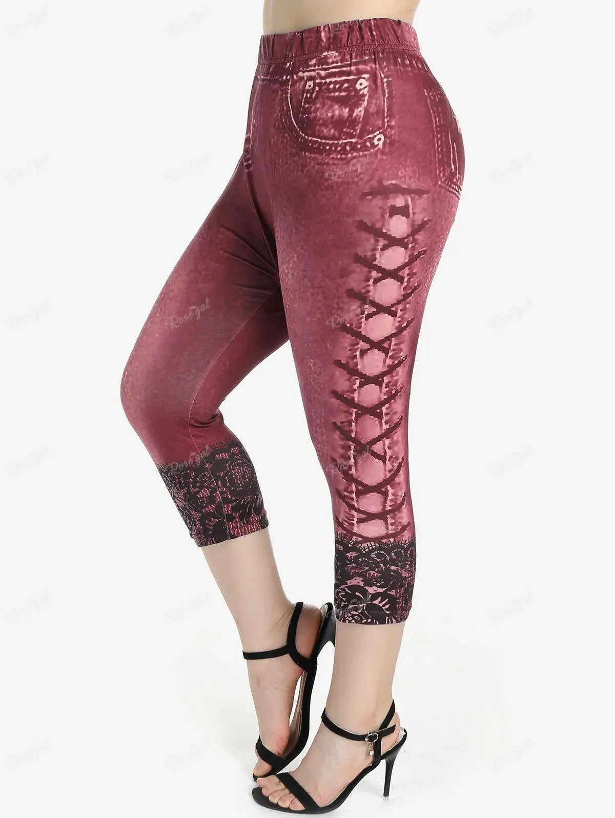 3D Denim Capri Leggings - High-Waist Plus Size Stretch Fit