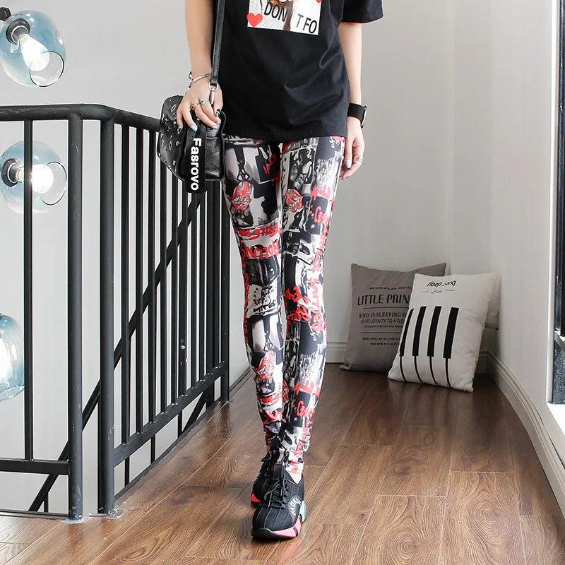 Colorful Street Print Leggings - High-Stretch One-Size Comfort