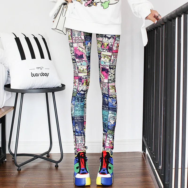 Colorful Street Print Leggings - High-Stretch One-Size Comfort