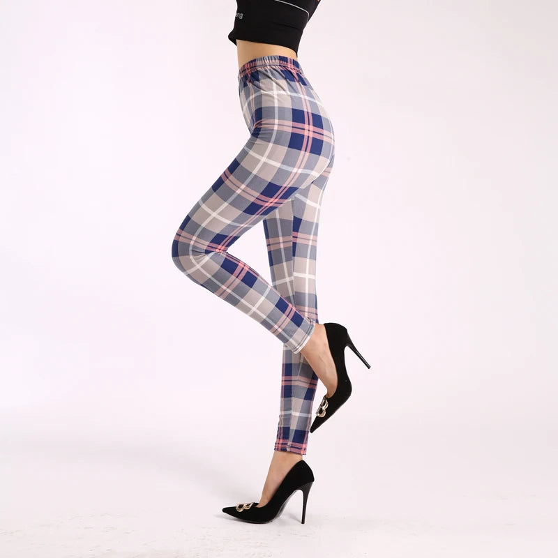 Diamond Check High-Waist Leggings - Push-Up Stretch Ankle Fit