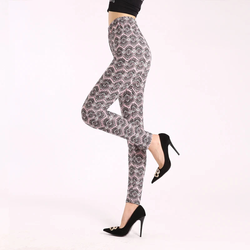 Diamond Check High-Waist Leggings - Push-Up Stretch Ankle Fit