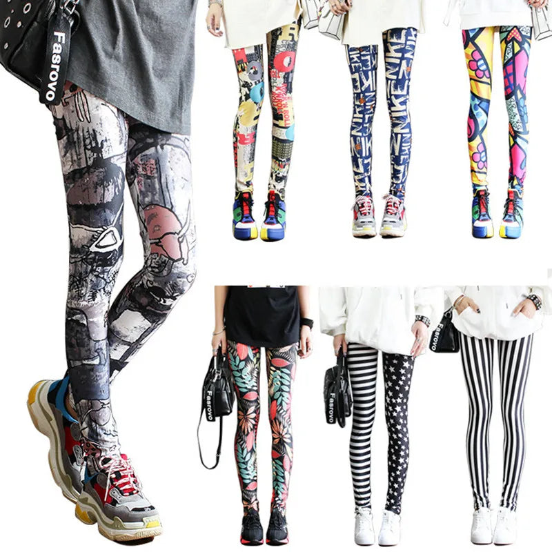 Colorful Street Print Leggings - High-Stretch One-Size Comfort