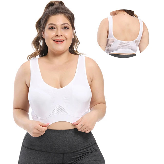 Plus Size Seamless Wire-Free Sports Bra - Breathable Mesh Comfort