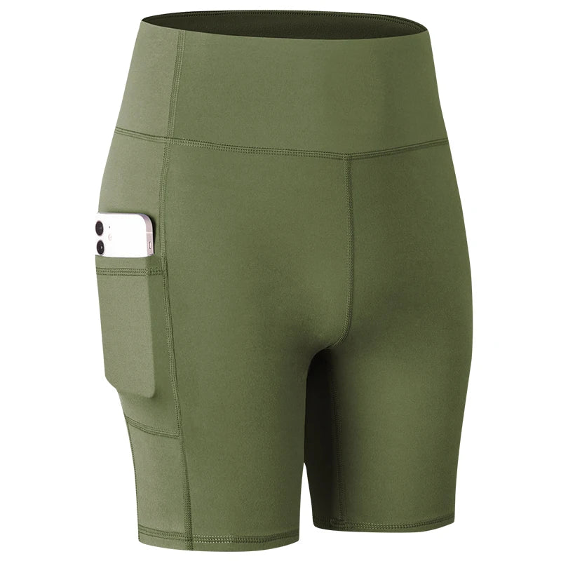 High-Waist Pocket Workout Shorts - Women's Gym & Running Activewear