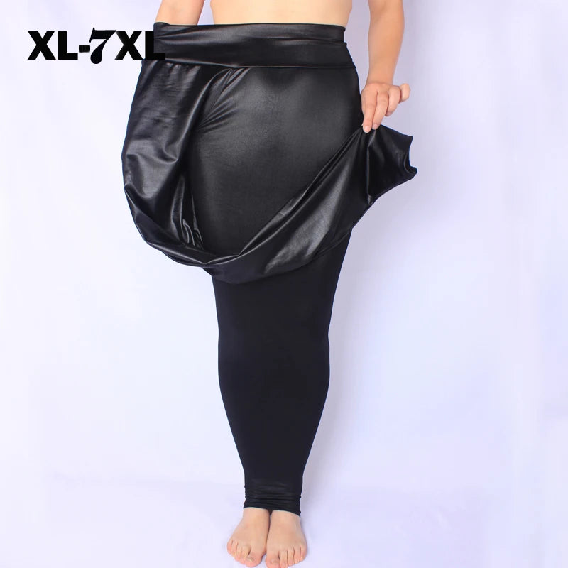 Plus Size High-Waist Faux Leather Leggings - Women's Sculpting Statement Bottoms