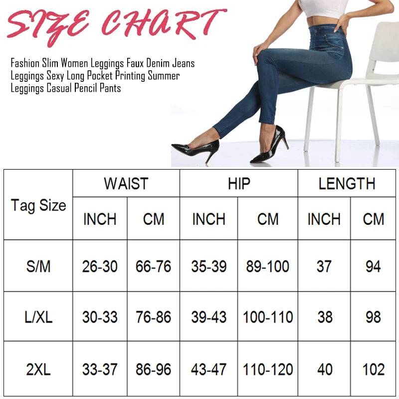 Seamless Faux Denim High-Waist Leggings - Tummy Control Pocket Look