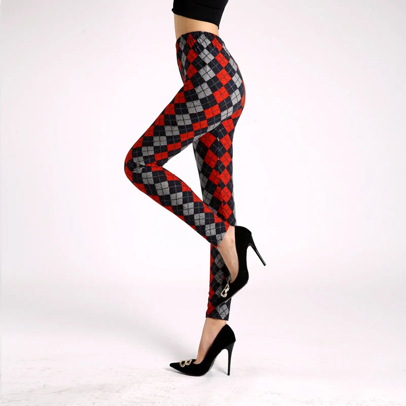 Diamond Check High-Waist Leggings - Push-Up Stretch Ankle Fit