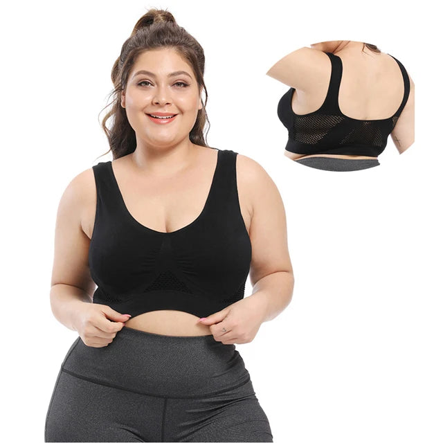 Plus Size Seamless Wire-Free Sports Bra - Breathable Mesh Comfort
