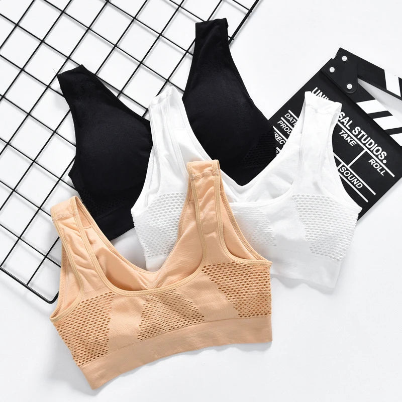Plus Size Seamless Wire-Free Sports Bra - Breathable Mesh Comfort