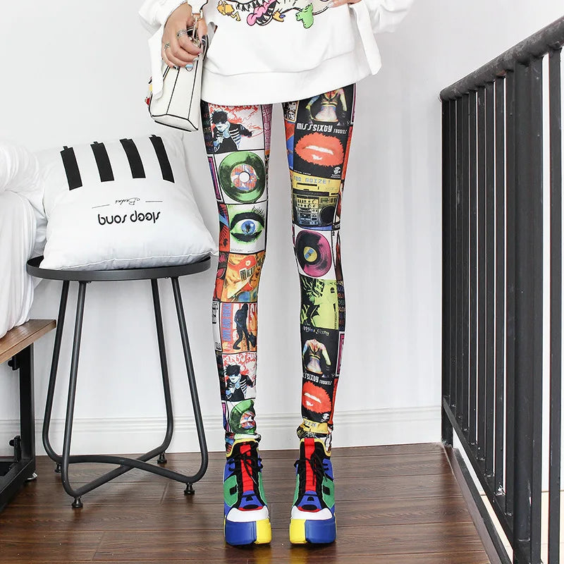 Colorful Street Print Leggings - High-Stretch One-Size Comfort