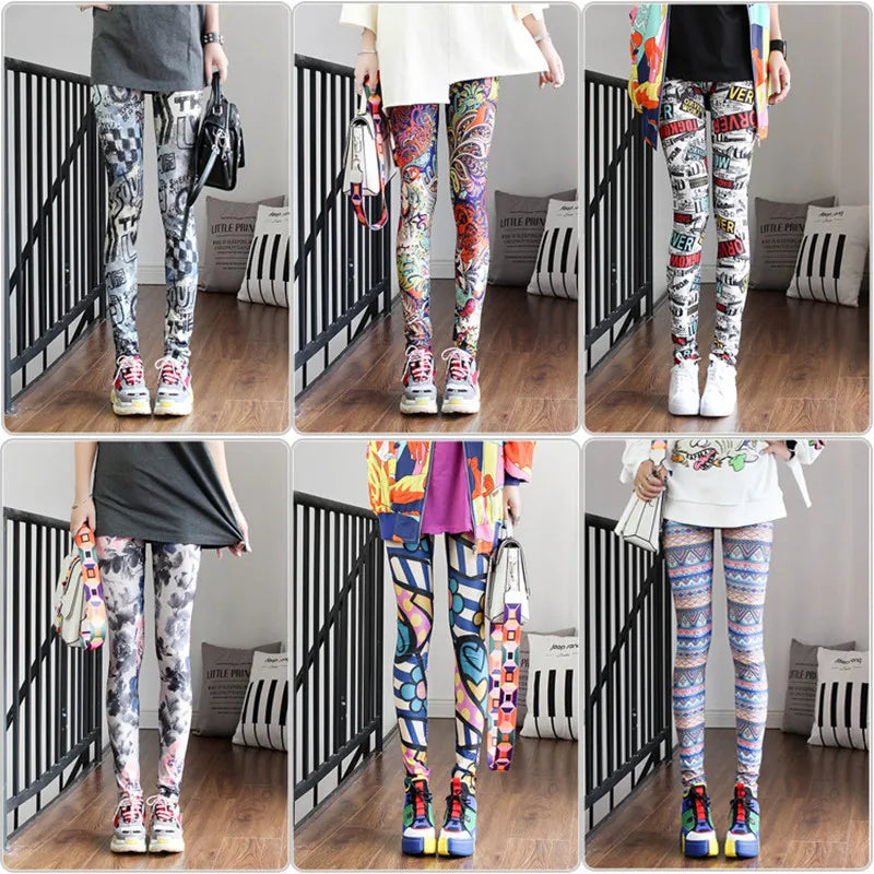 Colorful Street Print Leggings - High-Stretch One-Size Comfort