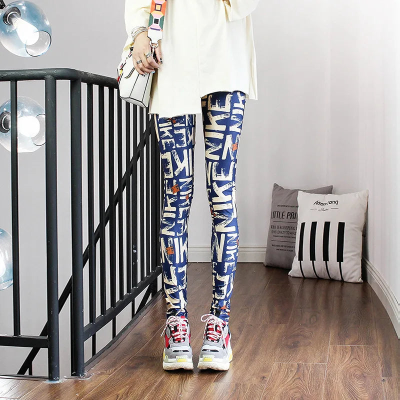 Colorful Street Print Leggings - High-Stretch One-Size Comfort