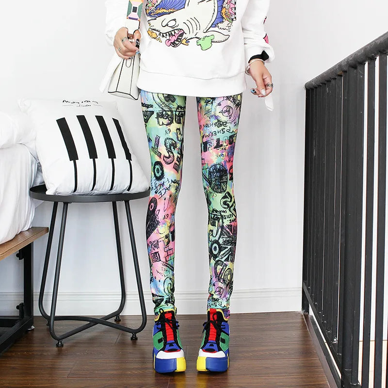 Colorful Street Print Leggings - High-Stretch One-Size Comfort