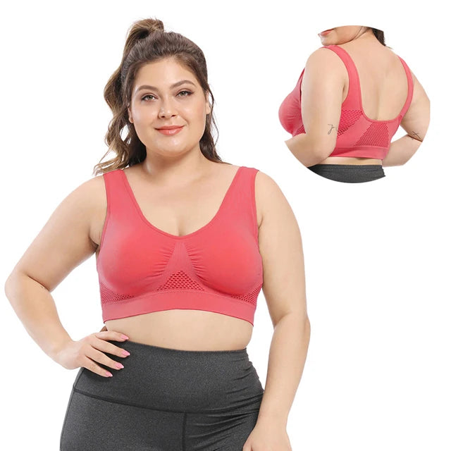 Plus Size Seamless Wire-Free Sports Bra - Breathable Mesh Comfort