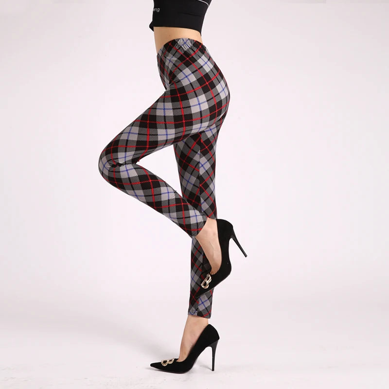 Diamond Check High-Waist Leggings - Push-Up Stretch Ankle Fit