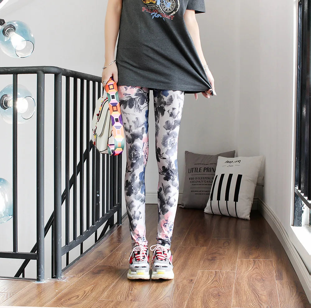 Colorful Street Print Leggings - High-Stretch One-Size Comfort