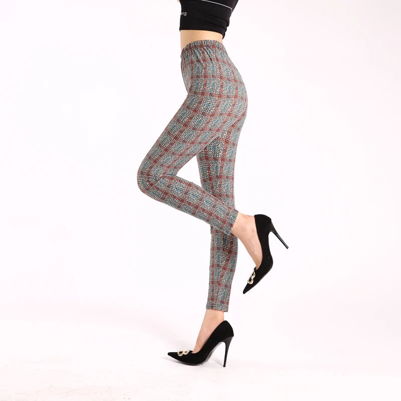 Diamond Check High-Waist Leggings - Push-Up Stretch Ankle Fit