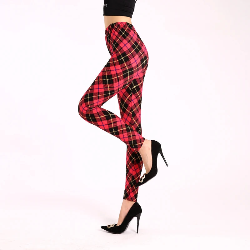 Diamond Check High-Waist Leggings - Push-Up Stretch Ankle Fit