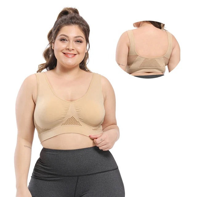 Plus Size Seamless Wire-Free Sports Bra - Breathable Mesh Comfort