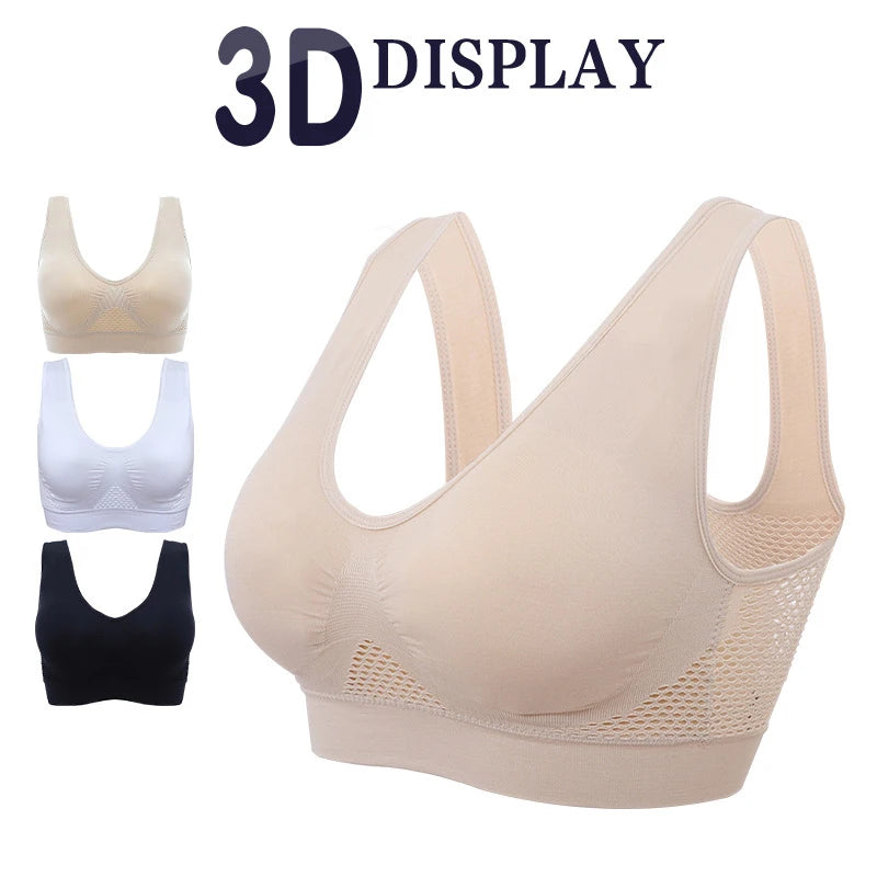 Plus Size Seamless Wire-Free Sports Bra - Breathable Mesh Comfort