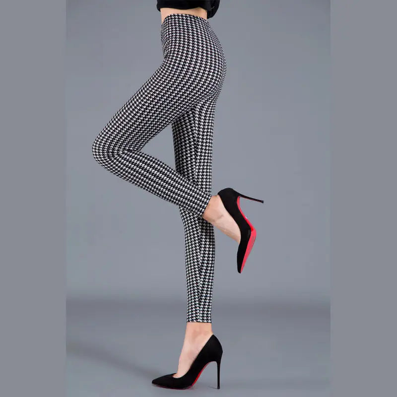 Diamond Check High-Waist Leggings - Push-Up Stretch Ankle Fit