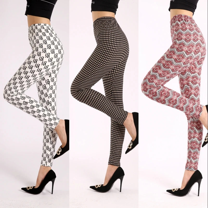 Diamond Check High-Waist Leggings - Push-Up Stretch Ankle Fit