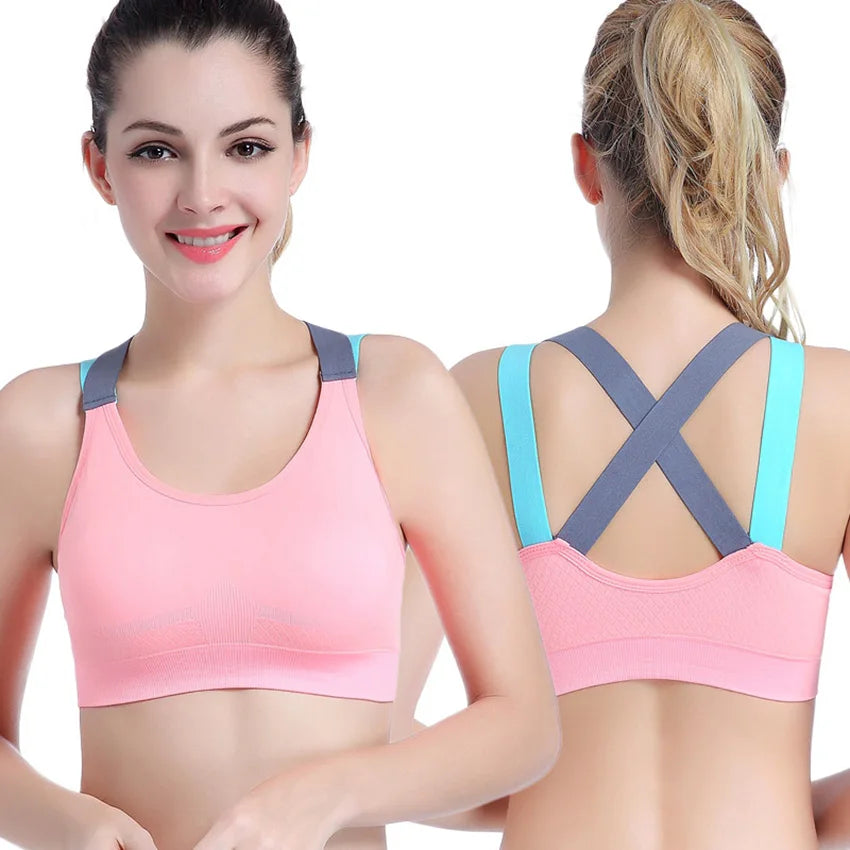 Cross-Back Padded Wireless Sports Bra - Women's Yoga & Gym Support Top