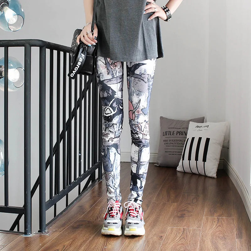 Colorful Street Print Leggings - High-Stretch One-Size Comfort