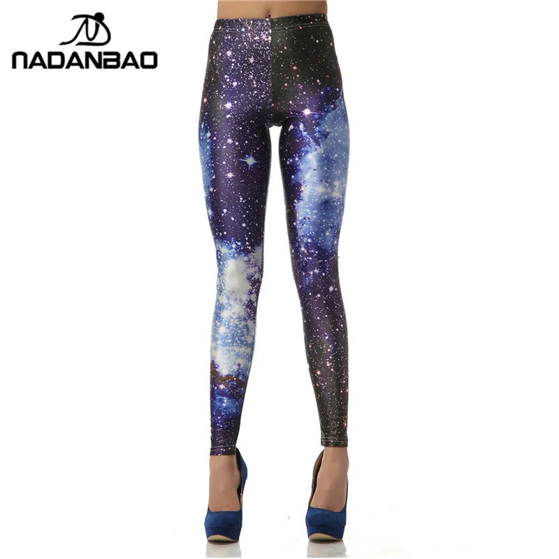 Blue Galaxy Print Mid-Calf Leggings - Stretch Knit Statement Fit