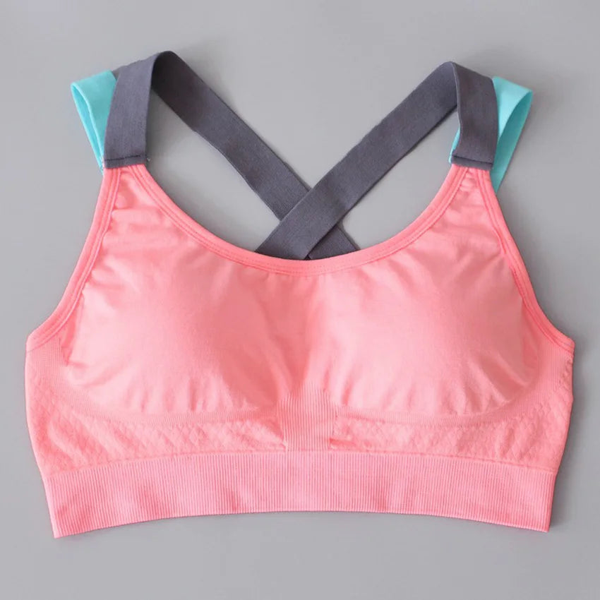 Cross-Back Padded Wireless Sports Bra - Women's Yoga & Gym Support Top