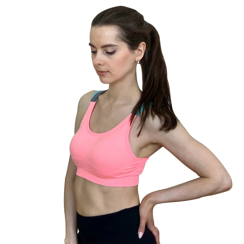 Cross-Back Padded Wireless Sports Bra - Women's Yoga & Gym Support Top