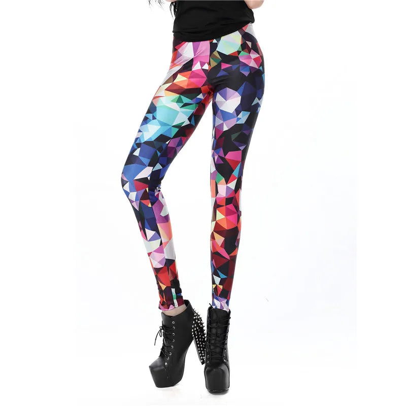 Fluorescent 3D Print Leggings - Mid-Waist Stretch Statement Fit