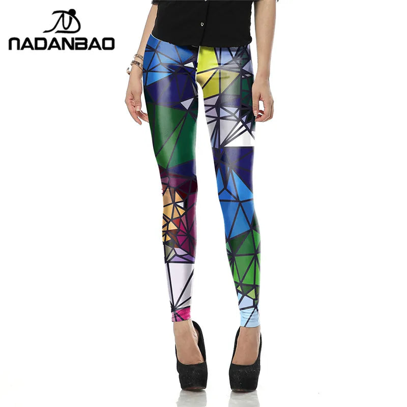Fluorescent 3D Print Leggings - Mid-Waist Stretch Statement Fit