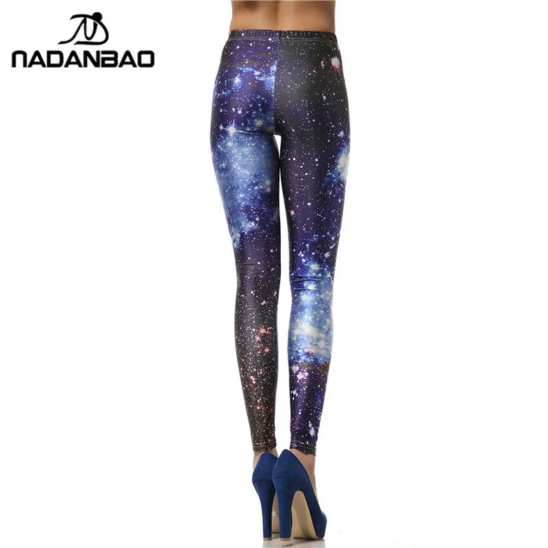 Blue Galaxy Print Mid-Calf Leggings - Stretch Knit Statement Fit