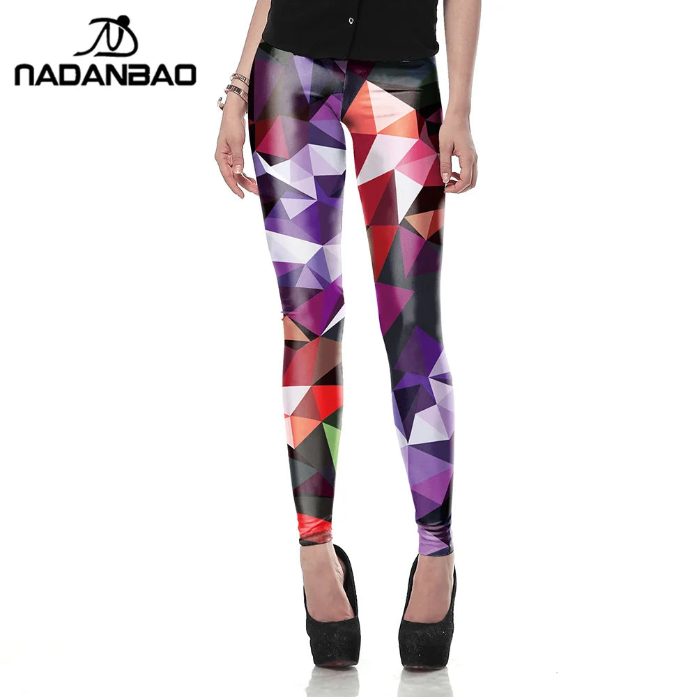 Fluorescent 3D Print Leggings - Mid-Waist Stretch Statement Fit