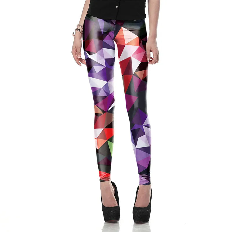 Fluorescent 3D Print Leggings - Mid-Waist Stretch Statement Fit