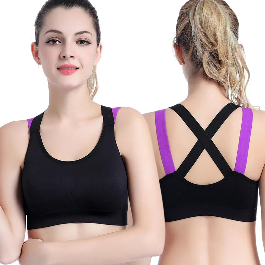 Cross-Back Padded Wireless Sports Bra - Women's Yoga & Gym Support Top
