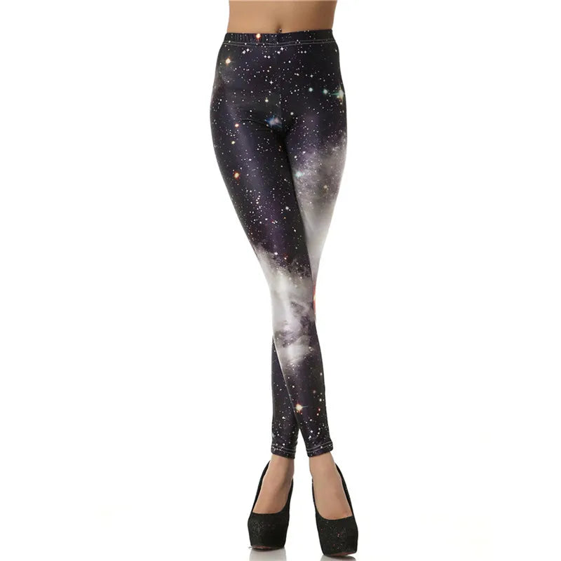 Blue Galaxy Print Mid-Calf Leggings - Stretch Knit Statement Fit
