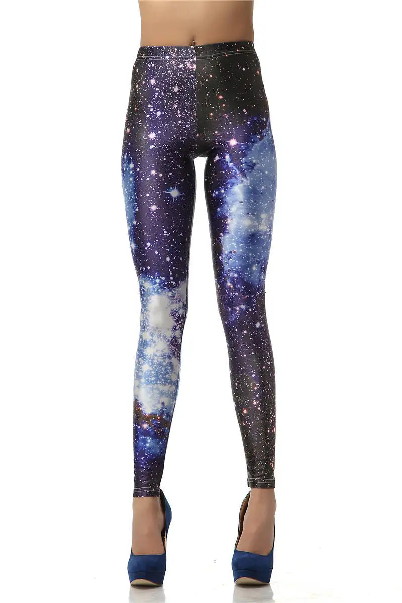 Blue Galaxy Print Mid-Calf Leggings - Stretch Knit Statement Fit