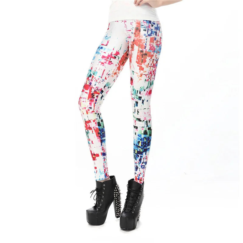 Fluorescent 3D Print Leggings - Mid-Waist Stretch Statement Fit