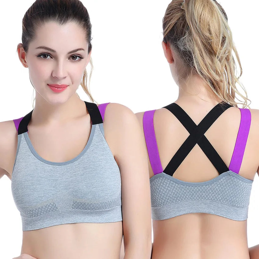 Cross-Back Padded Wireless Sports Bra - Women's Yoga & Gym Support Top