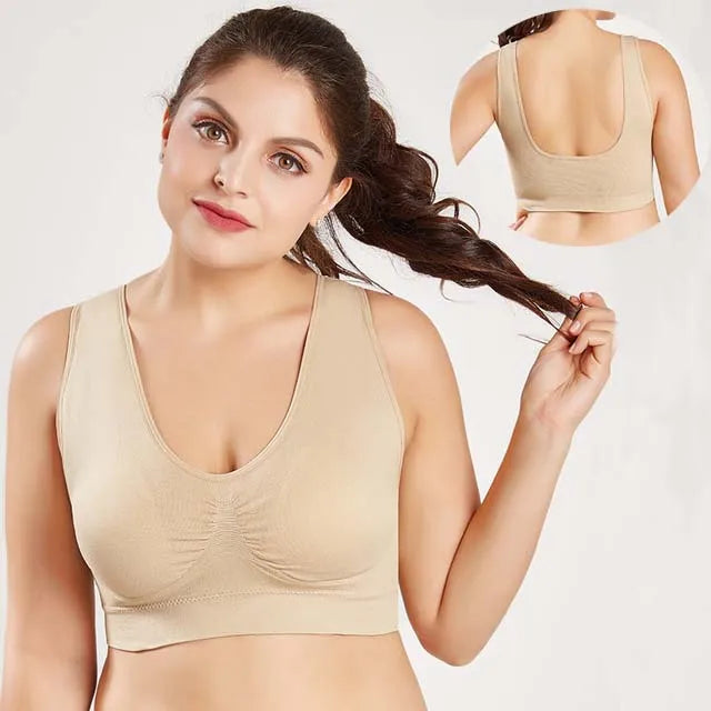 Plus Size Seamless Wire-Free Sports Bra - Breathable Mesh Comfort