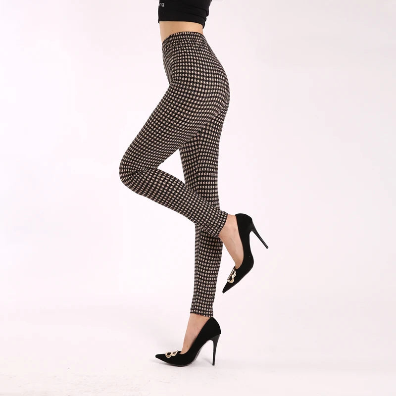 Diamond Check High-Waist Leggings - Push-Up Stretch Ankle Fit