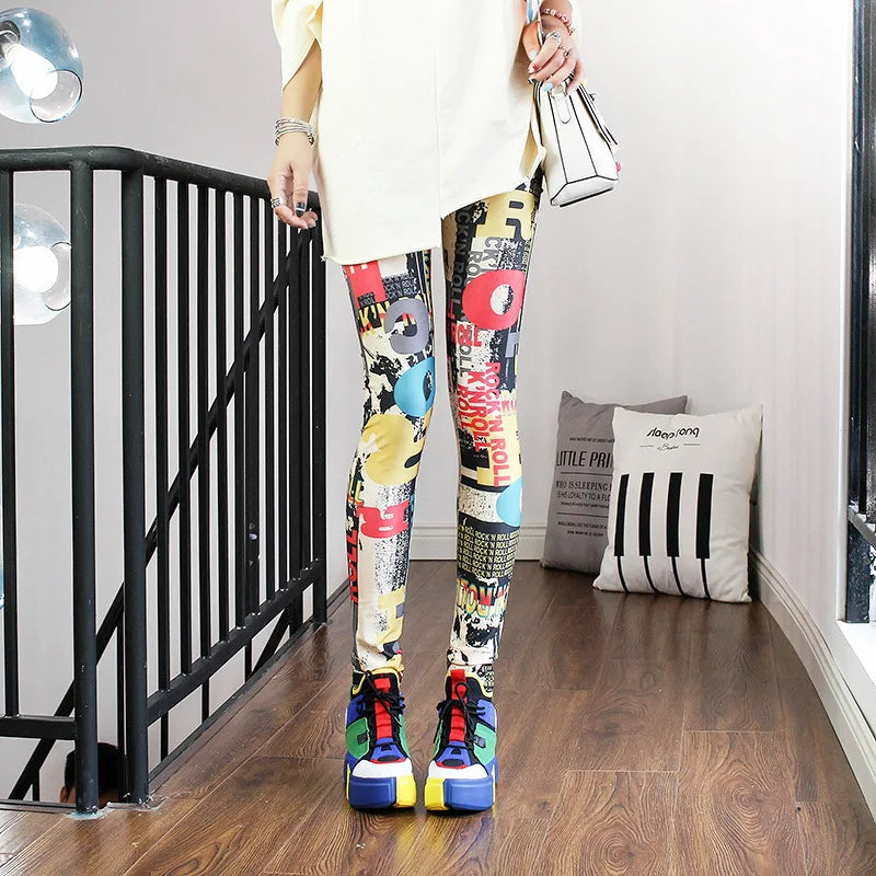 Colorful Street Print Leggings - High-Stretch One-Size Comfort
