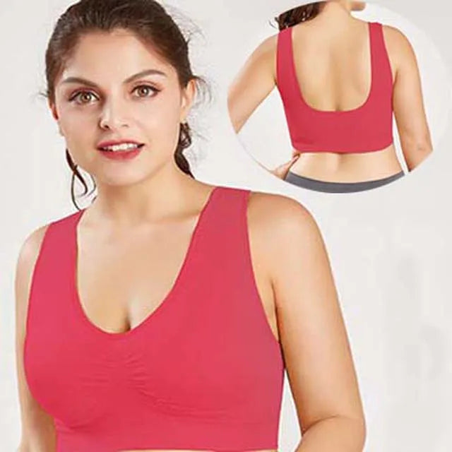 Plus Size Seamless Wire-Free Sports Bra - Breathable Mesh Comfort
