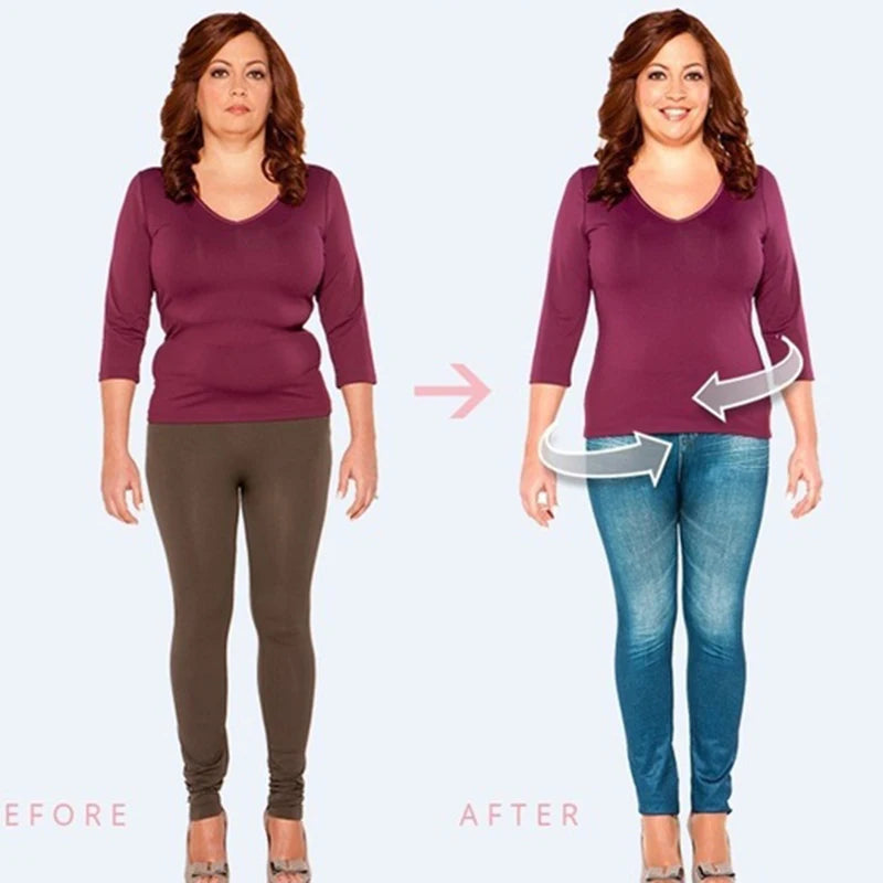 Seamless Faux Denim High-Waist Leggings - Tummy Control Pocket Look
