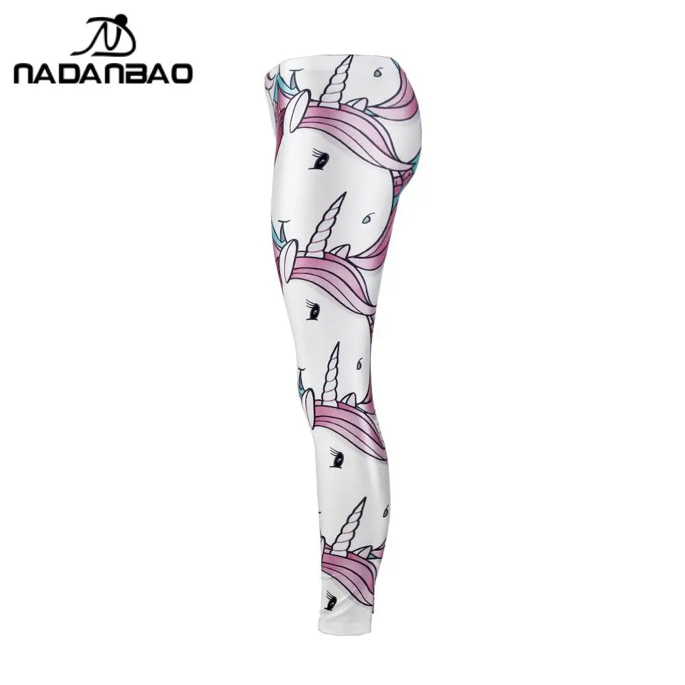Cute Unicorn Print Mid-Waist Leggings - Stretch Knit Activewear